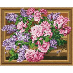 Опт-картина / Mosaico de diamantes 3D 40x50, pedrería redonda Lila y peonías