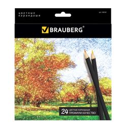 Crayons de couleur BRAUBERG "Artist line", 24 couleurs, corps noir, taillés, qualité supérieure