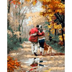 Опт-картина / Painting by numbers 40x50 Walk in the autumn forest