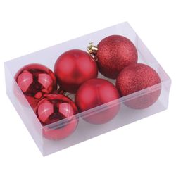 ЗОЛОТАЯ СКАЗКА / क्रिसमस बॉल्स SET 6 पीस, प्लास्टिक, 6 सेमी, RED (ग्लॉस, मैट, ग्लिटर)