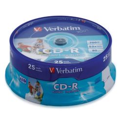 VERBATIM / Discs CD-R 700 MB 52x Printable Cake Box, with printable surface, SET 25 pcs.