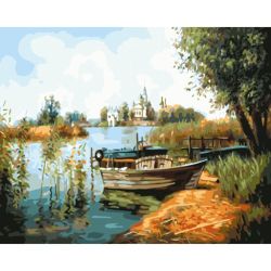 Опт-картина / Painting by numbers 40x50 Boats by the water