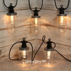 Kaemingk / Retro garland Jars, ekstra sıcak beyaz ışıklı 10 lamba, 4,5 m, siyah PVC, bağlanabilir, IP44