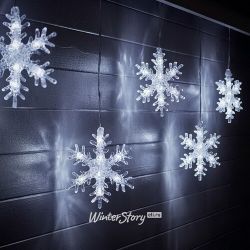 Kaemingk / LED 条纹雪花水晶，5 片冷白雪花，1.6m，透明 PVC，IP44