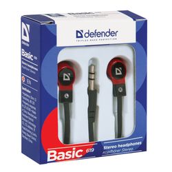DEFENDER / Headphones Basic 619, wired, 1.1 m, in-ear, black with red