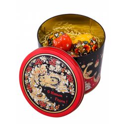 Золотая Хохлома / A set of New Year's, 3 Christmas balls, a music box, Khokhloma painting