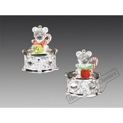 Holiday Classics / Set of Christmas tree toys "Crystal bear with gifts on a drum with rhinestones", 6 pcs