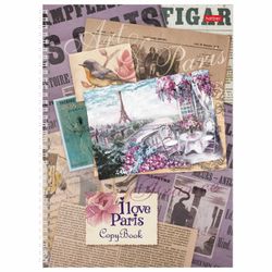 HATBER / Notebook A4 80 sh. comb, cage, hard cover, cut 5 colors, "I love Paris" / 12 pcs.
