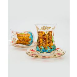 Set of glasses of pear with saucer "Giz Galasy" 6 pieces hand-painted