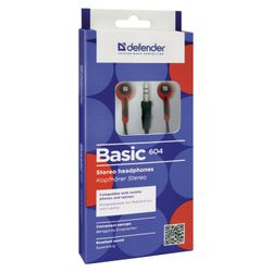 DEFENDER / Headphones Basic 604, wired, 1.2 m, in-ear, black with red