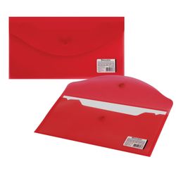 Chemise enveloppes avec un bouton SMALL SIZE (250x135 mm), transparent, rouge, 0,18 mm, BRAUBERG
