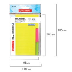BRAUBERG / Intercalaire auto-adhésif (autocollants) NEON, 148x98 mm, 3 couleurs x 20 feuilles, livre en plastique