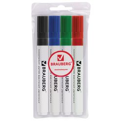 Marcadores para quadro branco BRAUBERG, CONJUNTO 4 peças, ASSORTED, clássico, bico redondo, 5 mm