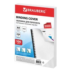 Cardboard covers for A4 binding, SET 100 pcs., Embossed under linen, 250 g / m2, white, BRAUBERG
