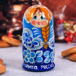 Matrjoschka "die Seele Russlands" 3 Puppen, blau
