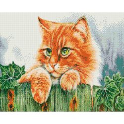 Опт-картина / Diamond mosaic, 40x50, square rhinestones Cat on the fence