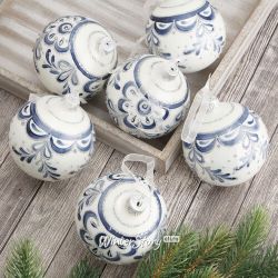 Kaemingk / Conjunto de bolas de vidro Delft Flowers 8 cm, 6 unidades