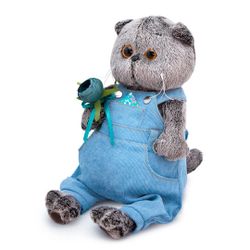 BUDI BASA / Soft toy Basik in a blue overalls with a flower 25cm