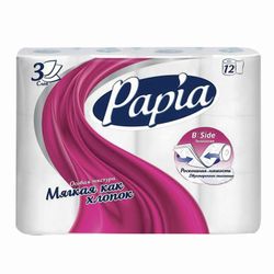 PAPIA / Toilet paper, 3-ply household (12x16.8 m), white, solder 12 pcs.