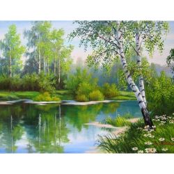 Опт-картина / Painting by numbers 40x50 Birch trees by the river