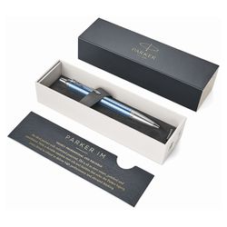 Ballpoint pen PARKER "IM Premium Blue CT", body blue, engraved, chrome, blue