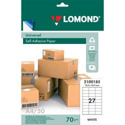 Label, self-adhesive 70х32 mm, 27 labels, white, 70 g/m2, 50 sheets, LOMOND