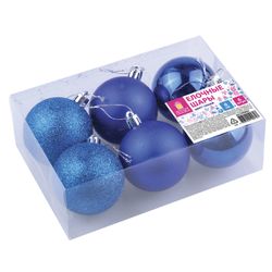 ЗОЛОТАЯ СКАЗКА / Christmas balls, SET 6 pieces, plastic, 6 cm, BLUE (gloss, matte, glitter)