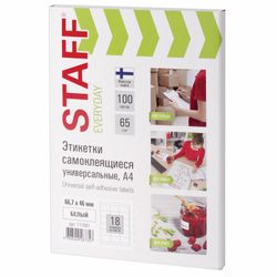 Etiquette autocollante 66,7x46 mm, 18 étiquettes, 65 g/m2, 100 feuilles, STAFF "EVERYDAY" (matières premières Finlande)