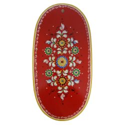 Беломорские узоры / Board kitchen oval "Shenkurskiy mural" red background 45 cm