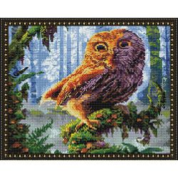 Опт-картина / Diamond mosaic 40x50, round rhinestones Owl on a branch