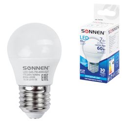 SONNEN / LED lamp 7 (60) W, E27 base, ball, cold white light, LED G45-7W-4000-E27