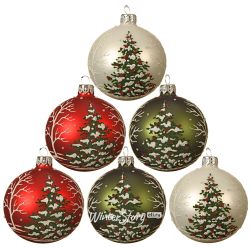 Kaemingk / Set Glaskugeln Weihnachtswald 8 cm, 6 Stück