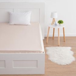 Этель / Lenzuolo con angoli 160 * 200 * 25 cm, col. beige, 100% cotone, raso mako, 128 g/m²