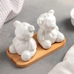 Доляна / Doliana / Set for spices "Bears", 2 pcs: salt and pepper shaker, on a stand