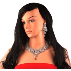 Touchstone Ấn Độ Bollywood Royal Look Bộ đồ trang sức thiết kế kỳ diệu được trang trí bằng pha lê trắng dành cho phụ nữ với tông màu bạc.