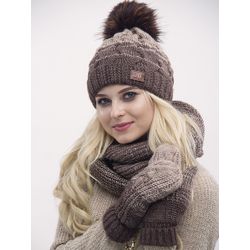 Set knitted "Raspberry" - hat, scarf, mittens