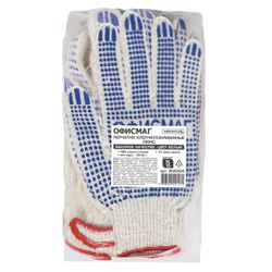 ОФИСМАГ / Cotton gloves LUX, SET of 5 PAIRS, 10 class, 40-42 g, 116 tex, PVC dot, WHITE