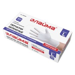 ЛАЙМА / White latex gloves, 50 pairs (100 pcs.), Powdered, durable, size L (large)