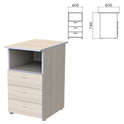 Side cabinet "Budget", 400x600x740 mm, 3 drawers, shelf, light shamoni oak