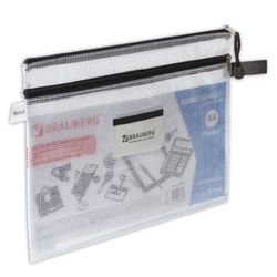 Chemise enveloppes zippée A4 (335x243 mm), 2 compartiments, PVC, transparent, 0,3 mm, BRAUBERG "Solid"