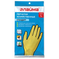 ЛАЙМА / Latex household gloves "Standard", REUSABLE, cotton dusting, size L (large)