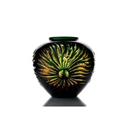Гусевской Хрустальный завод / Crystal decorative vase "Bohemia" amber-green