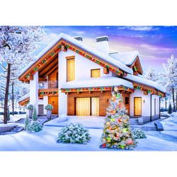 Рыжий кот / Diamond mosaic "Snow-covered mansion"