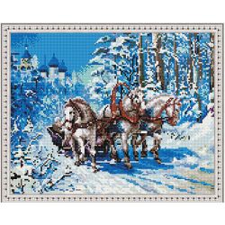 Опт-картина / Khảm kim cương 40x50, kim cương thạch tròn Ba con ngựa