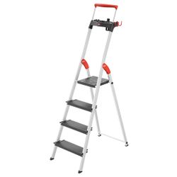 Stepladder 4 steps L100 TopLine, Alu, with tray and pull-out handle, Hailo