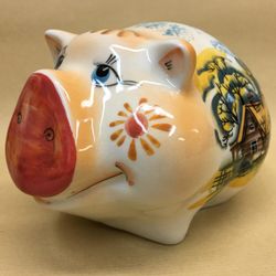 Piggy Bank porcelain Pig "Summer village"
