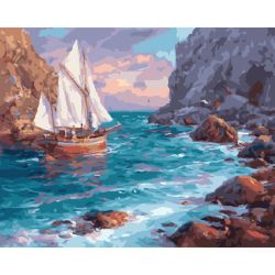 Опт-картина / Sayılara göre boyama 40x50 Sahilde Yelkenli