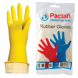 PACLAN / Latex household gloves Professional, cotton spraying, size L (large), yellow
