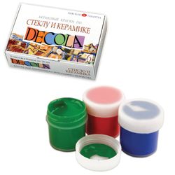 Pinturas acrílicas para vidrio y cerámica "Decola" 6 colores de 20 ml, en botes