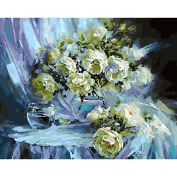 Опт-картина / Pintura por números 40x50 Flores blancas